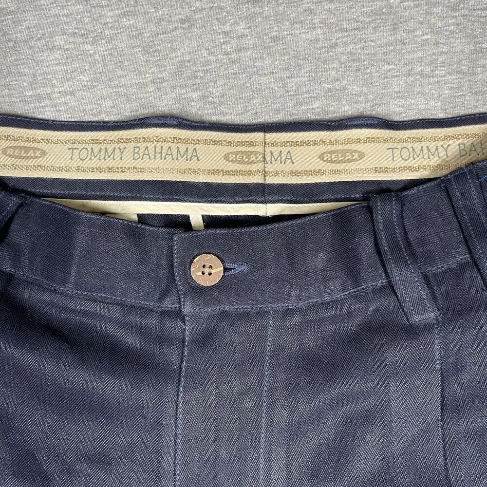 Tommy Bahama Dress Pants Mens 34 (32x28) Blue Silk Satin Pleated Relaxed Cuffed
